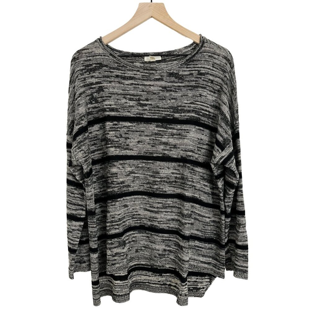 Eileen Fisher Linen Sweater Tunic – Striped Marled Black & Cream – Size L